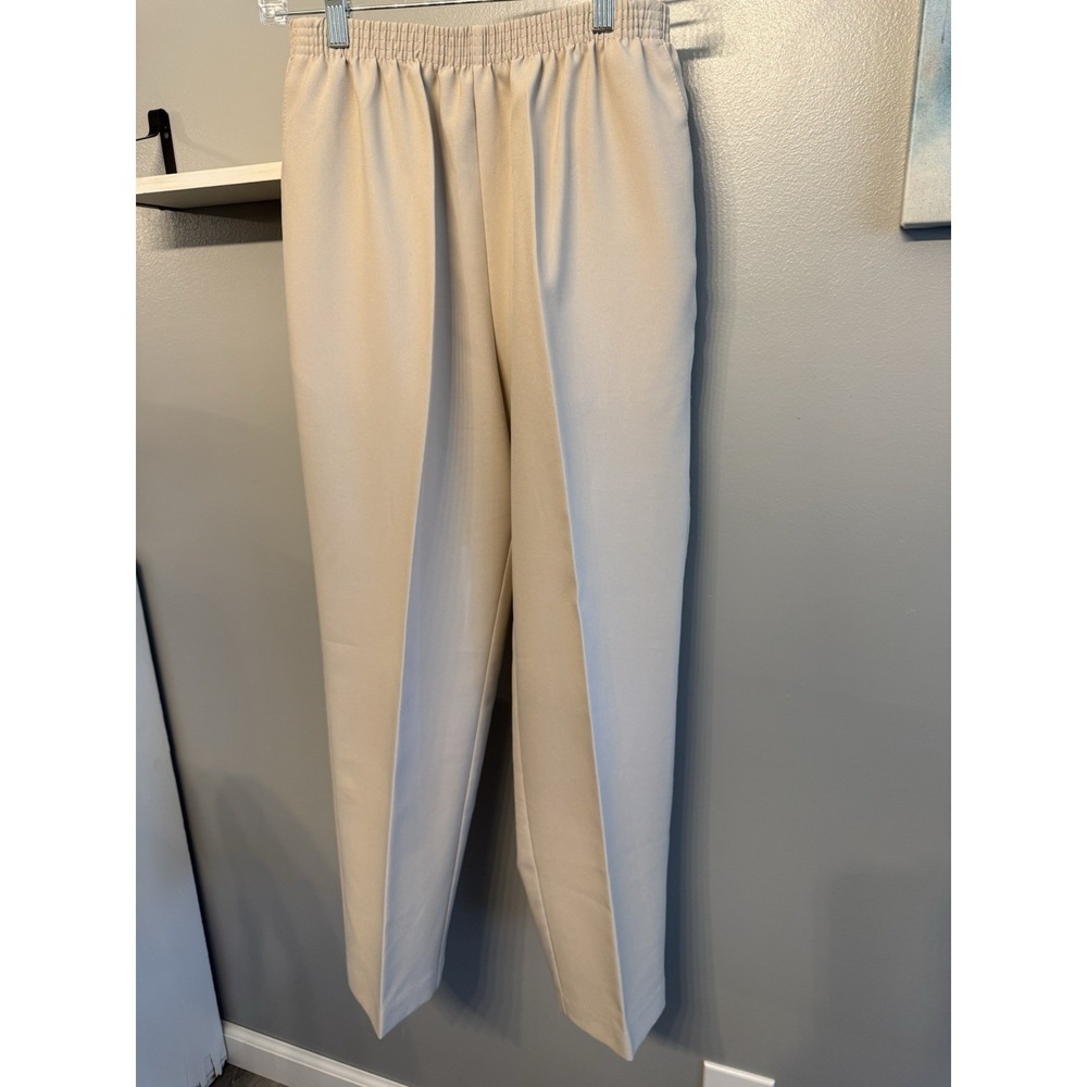 Alfred Dunner Size 12 Tan Khaki Elastic Waist Comfort Pull On Straight Leg Pants